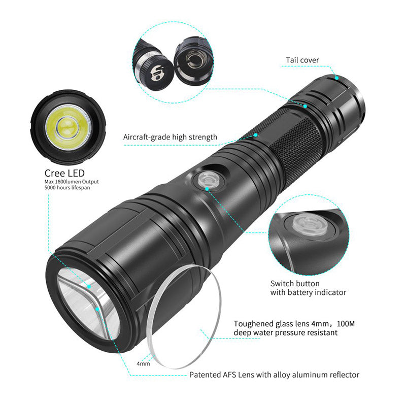 Skywoods D6S 1400 Lumens Dive Torch