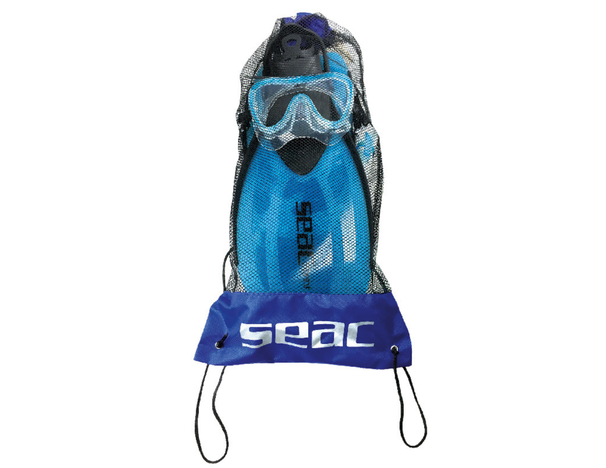 SEAC Tris Sprint Dry Snorkeling Set - Mask, Snorkel, Open-Heel Fins & Bag EAC Tris Sprint ชุดเซ็ตดำน้ำตื้นสุดคุ้ม - หน้ากาก ท่อหายใจ ตีนกบแบบปรับสาย และกระเป๋าพกพา