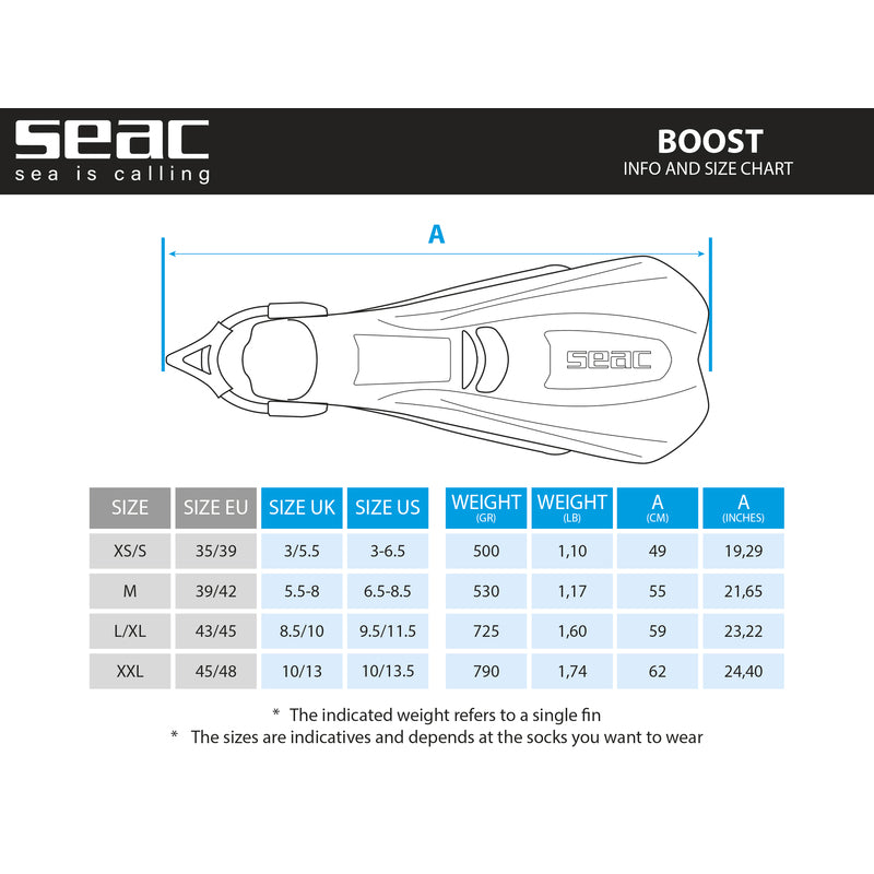SEAC Boost Adjustable Sling Strap Fins - Barefoot Comfort & Travel Ready